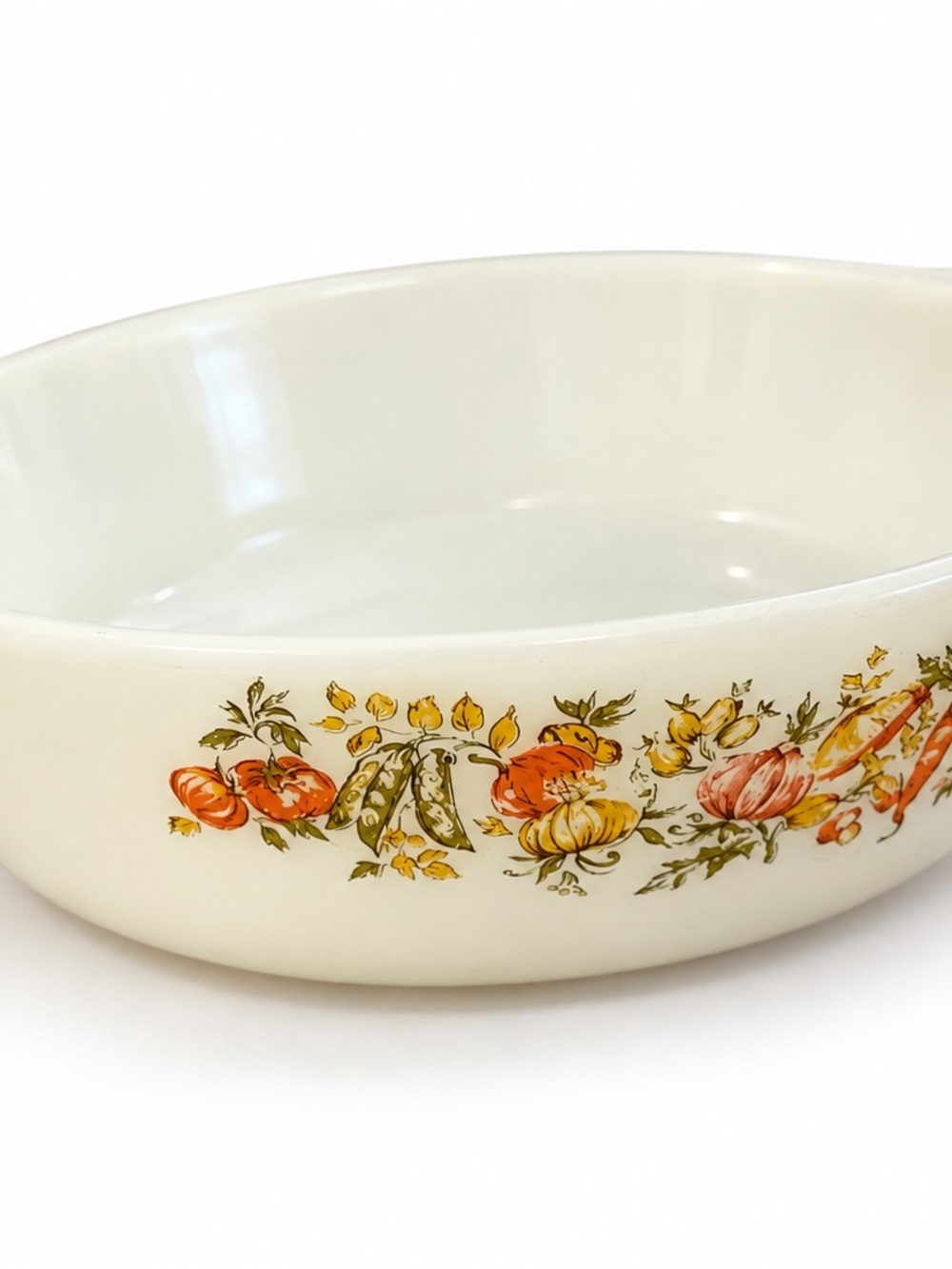 Anchor Hocking White Floral Casserole Dish with Orange and Yellow Accents